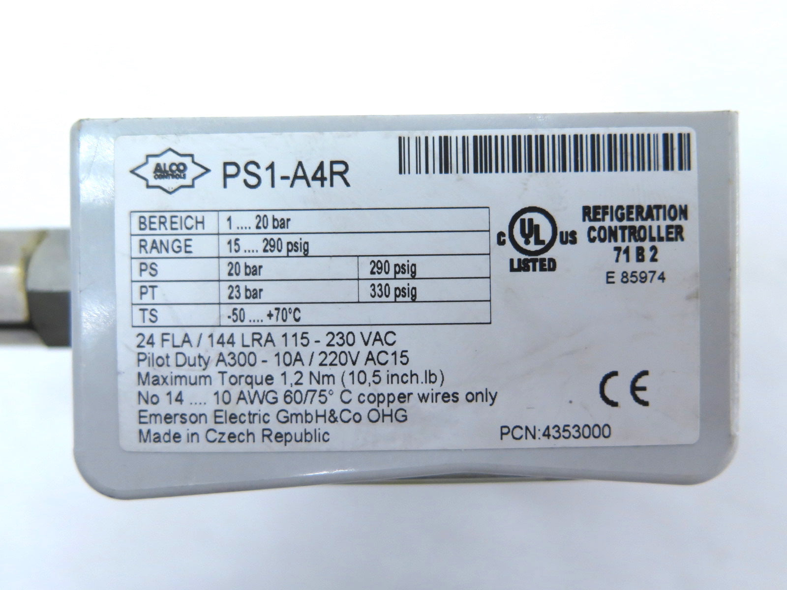 Alco PS1-A4R 4353000 Pressure Control Refrigeration Controller - Advance Operations