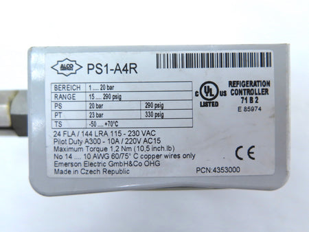 Alco PS1-A4R 4353000 Pressure Control Refrigeration Controller - Advance Operations
