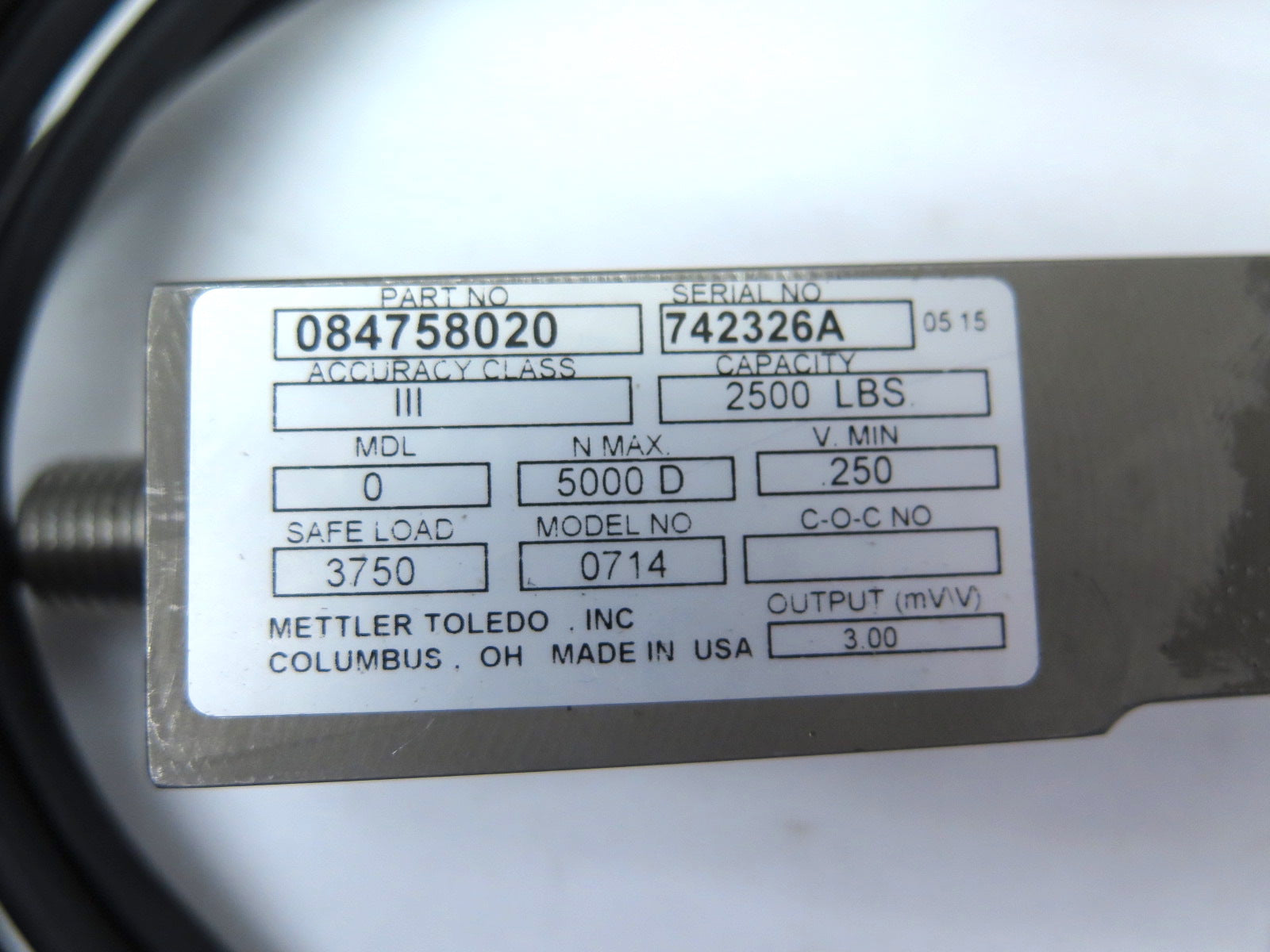 Mettler Toledo 084758020 Ser 742326A Load Cell - Advance Operations