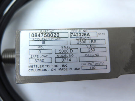 Mettler Toledo 084758020 Ser 742326A Load Cell - Advance Operations