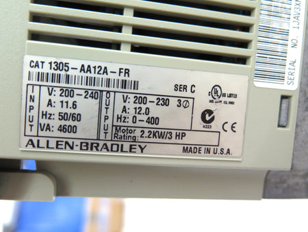 Allen-Bradley 1305-AA12A-FR AC Drive 3HP / 2.2kW 200-240Vac - Advance Operations