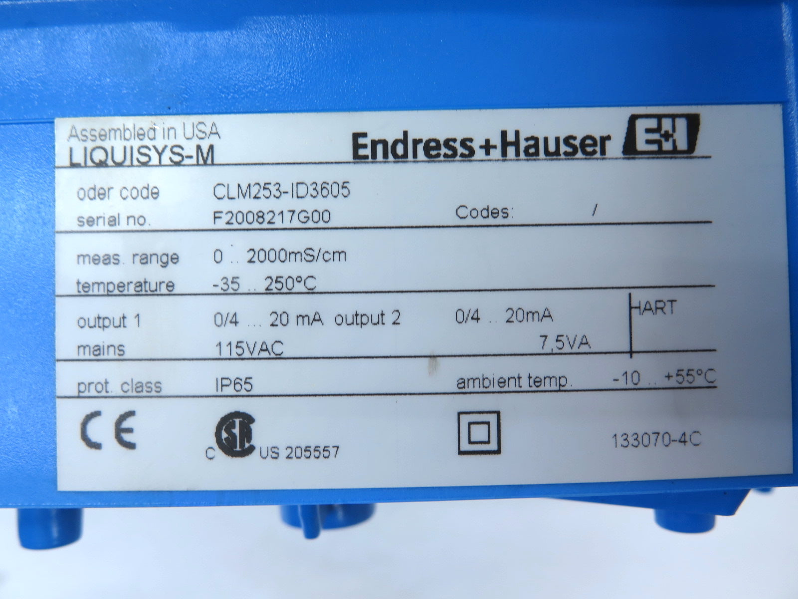 Endress + Hauser Liquisys-M CLM253-ID3605 Transmitters 115VAC - Advance Operations