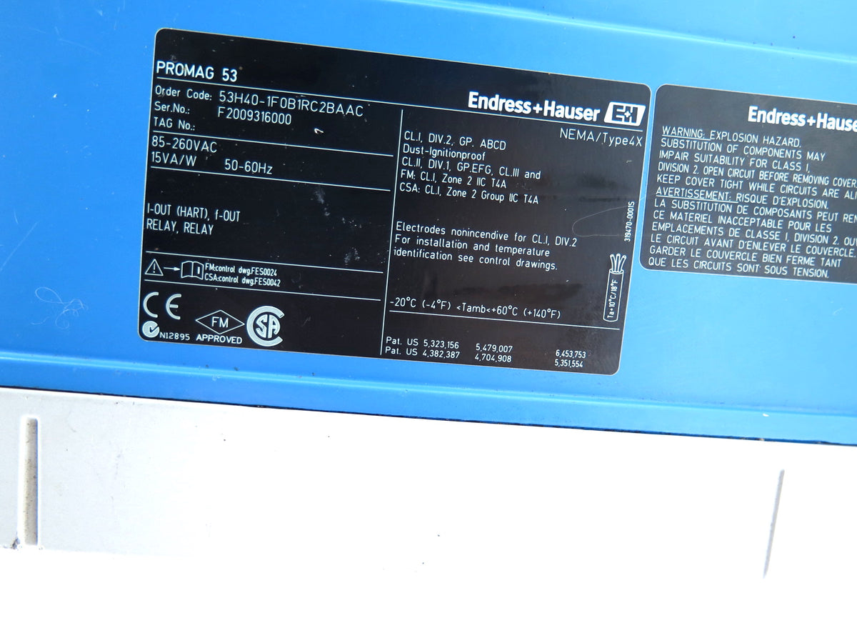 Endress + Hauser 53H40-1F0B1RC2BAAC Promag53 Transmitter 85-260VAC - Advance Operations