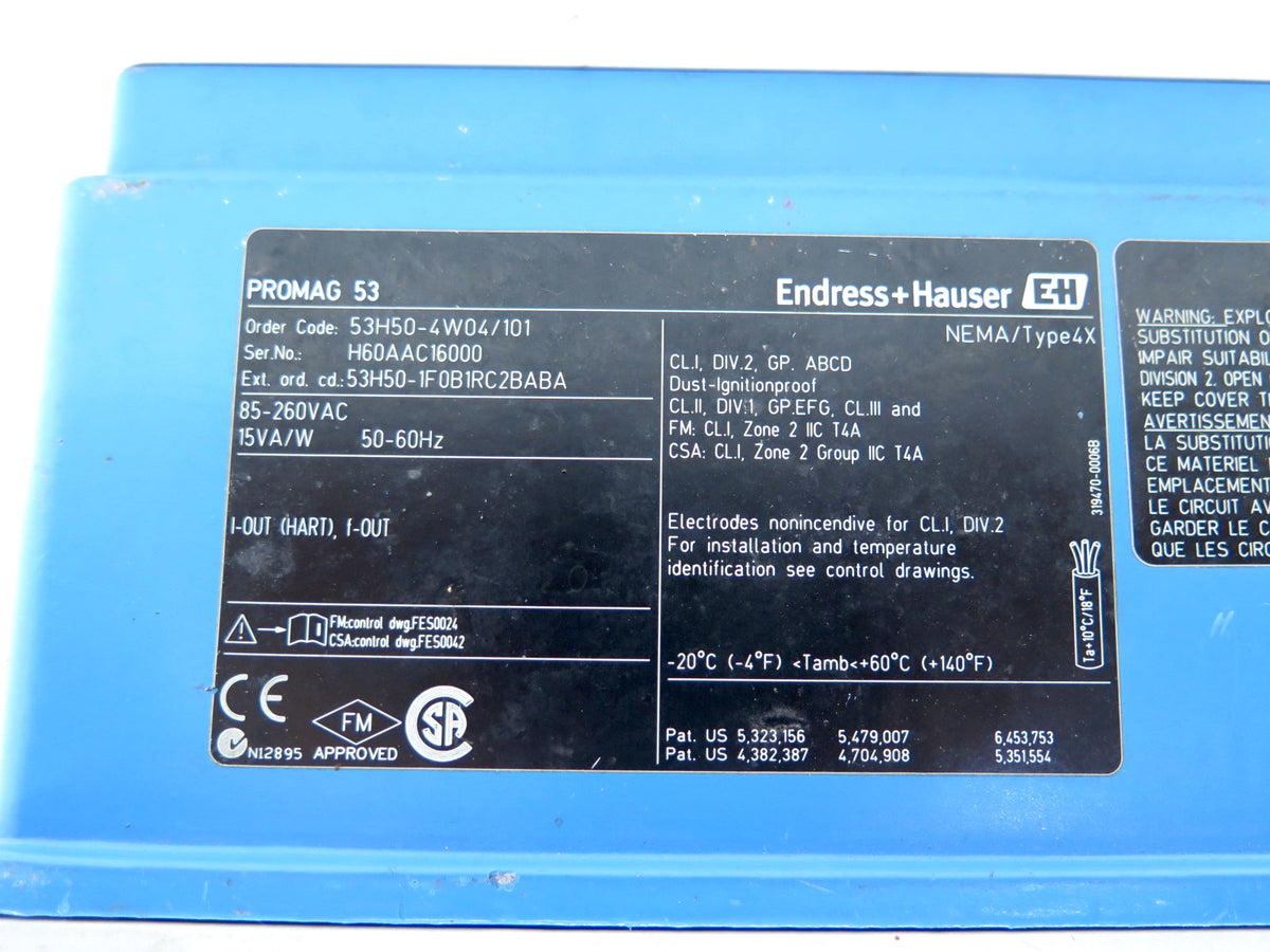 Endress + Hauser 53H50-4W04/101 Promag53 Transmitter 85-260VAC - Advance Operations
