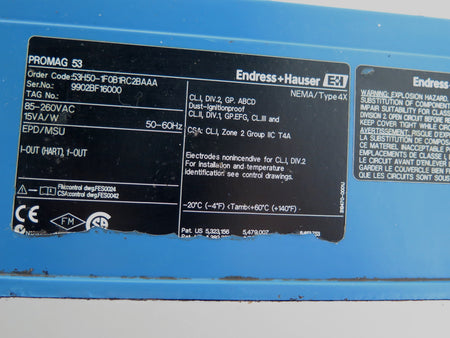Endress + Hauser 53H50-1F0B1RC2BAAA Promag53 Transmitter 85-260VAC - Advance Operations