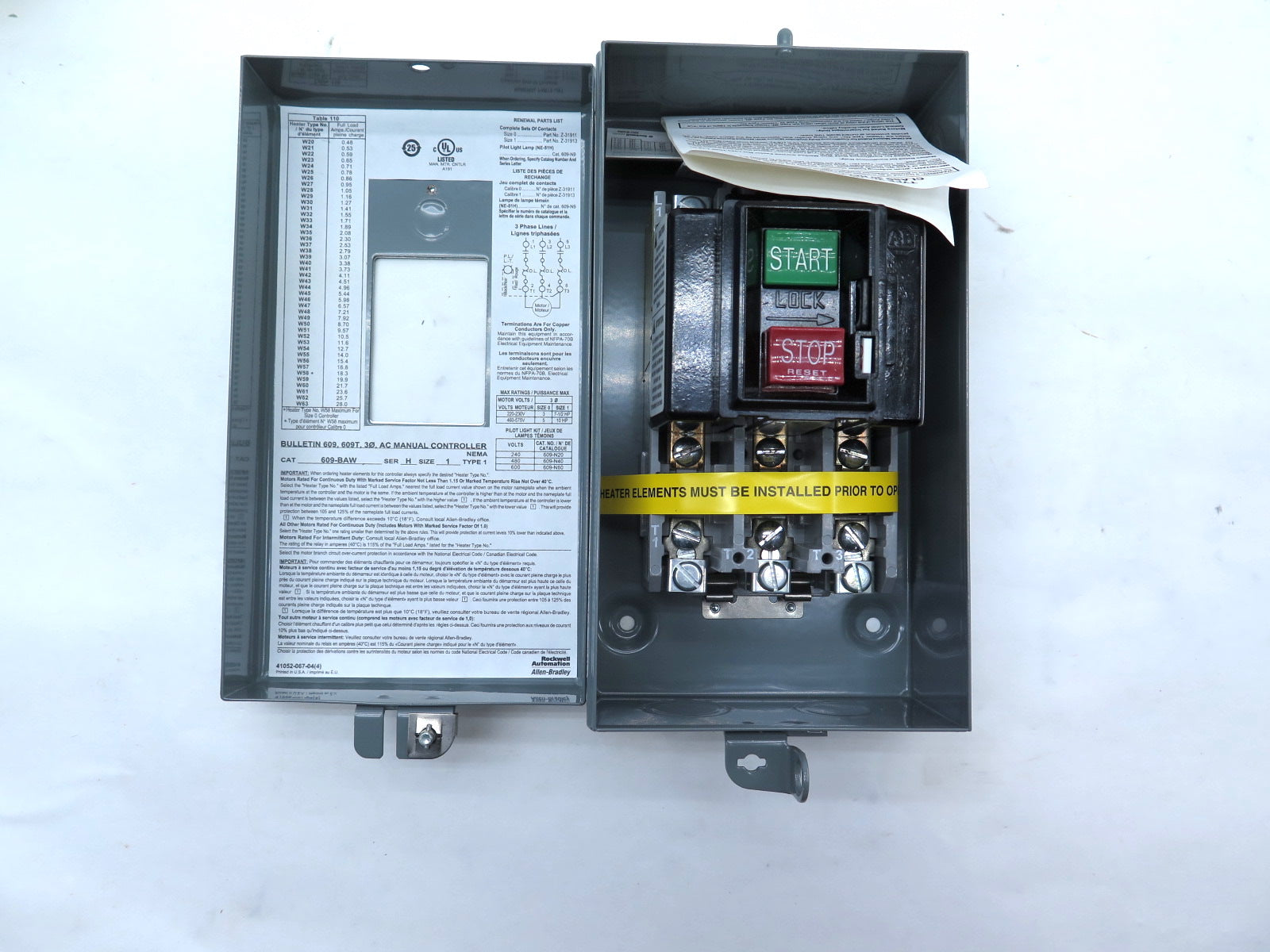 Allen-Bradley 609-BAW Manuel Starter Ser.G  3 phase Size 1 Nema CAL 1 - Advance Operations