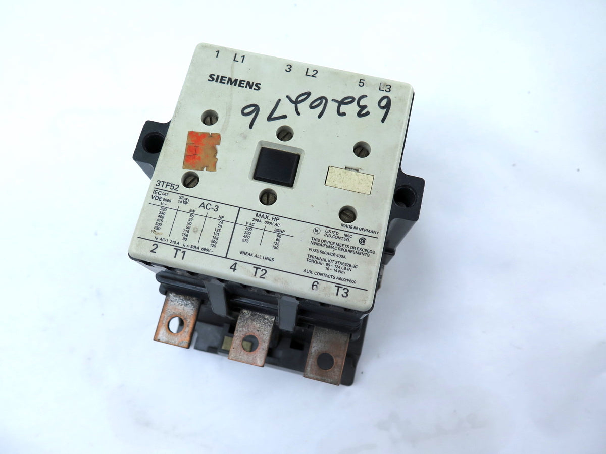 Siemens 3TF5222-OAK6 Contactor Coil 120V - Advance Operations