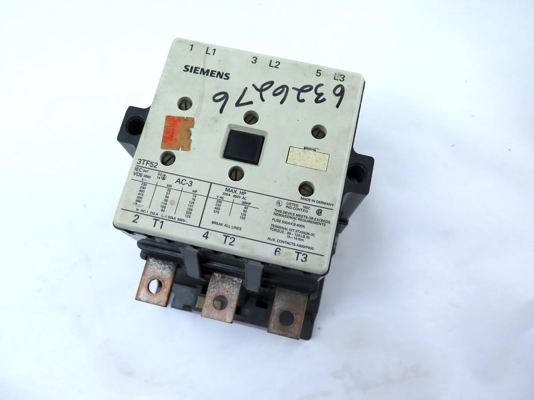 Siemens 3TF5222-OAK6 Contactor Coil 120V