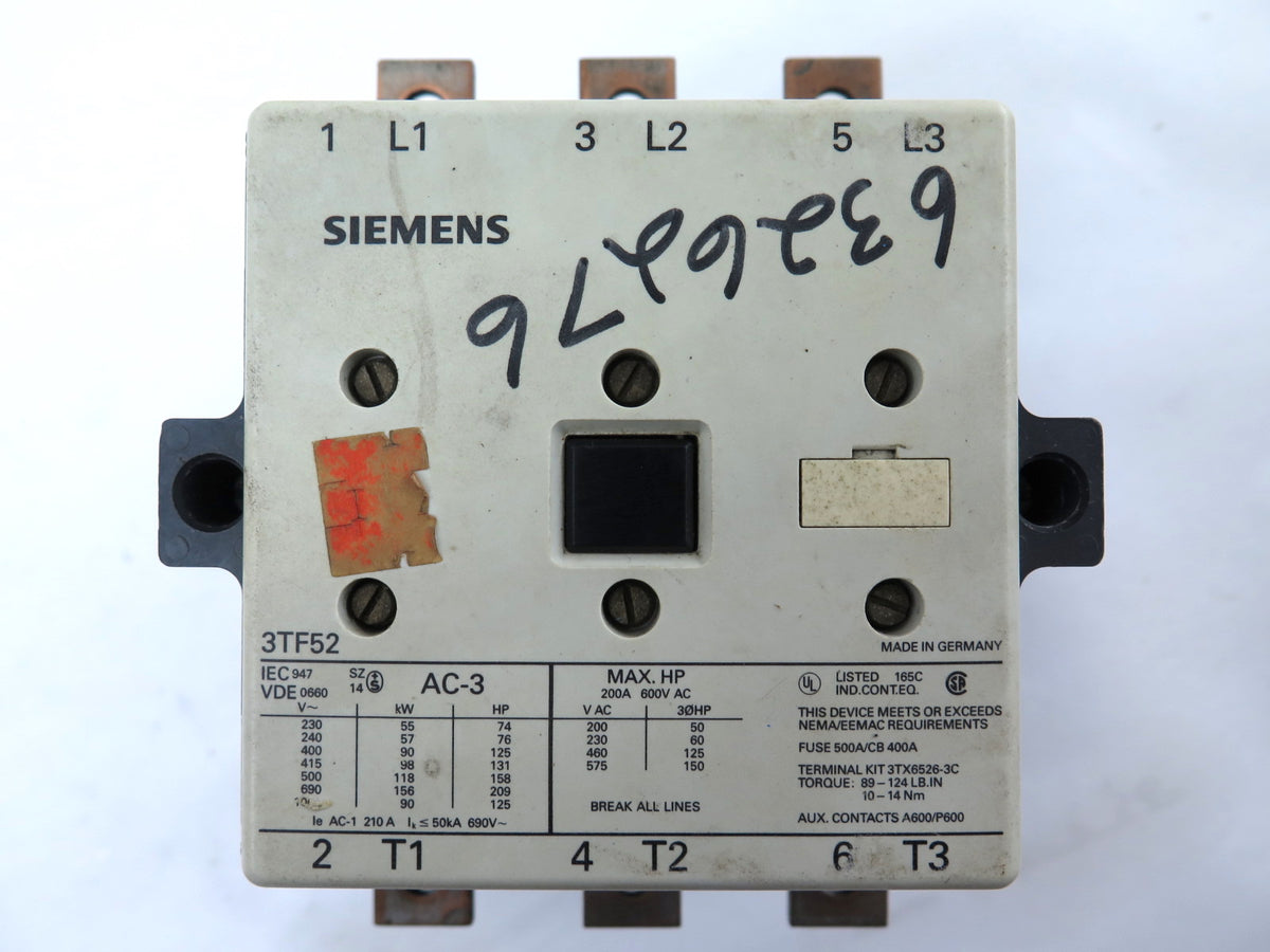 Siemens 3TF5222-OAK6 Contactor Coil 120V - Advance Operations