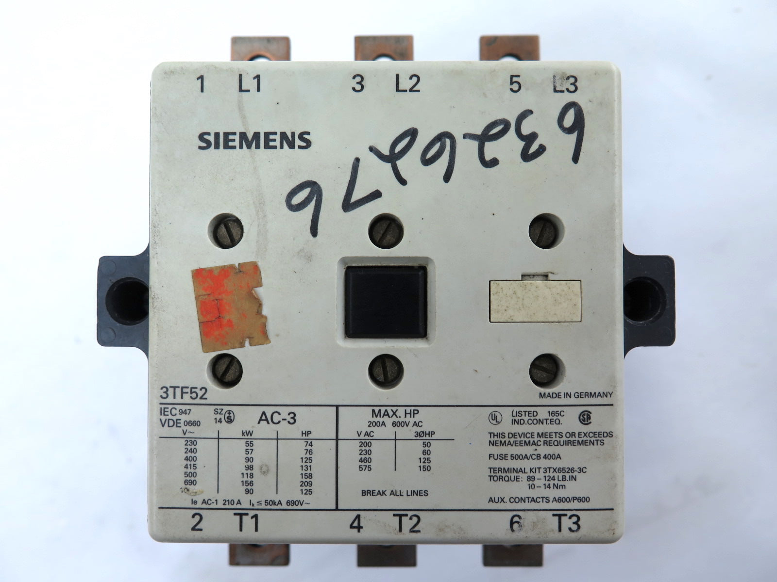 Siemens 3TF5222-OAK6 Contactor Coil 120V - Advance Operations
