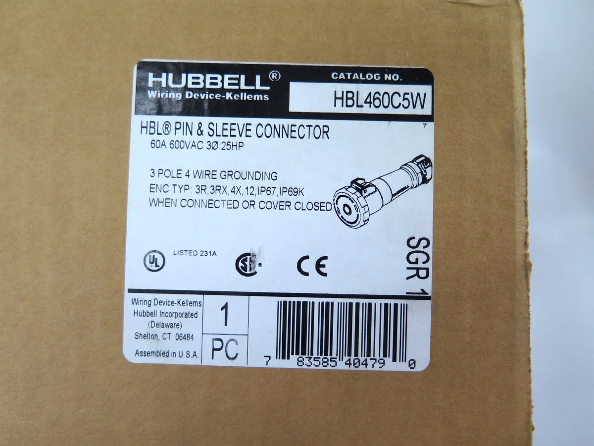 Hubbell HBL460C5W Pin & Sleeve Connector 600VAC 60A - Advance Operations