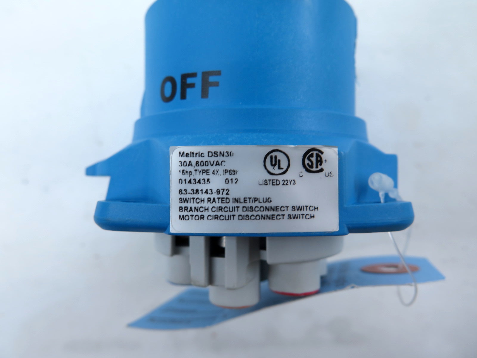 Meltric 63-38143-972 Inlet Plug 600VAC 30A 15HP Type4X - Advance Operations