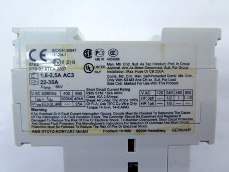 ABB MS325-2.5A Engine Protection Motor Circuit Breaker - Advance Operations