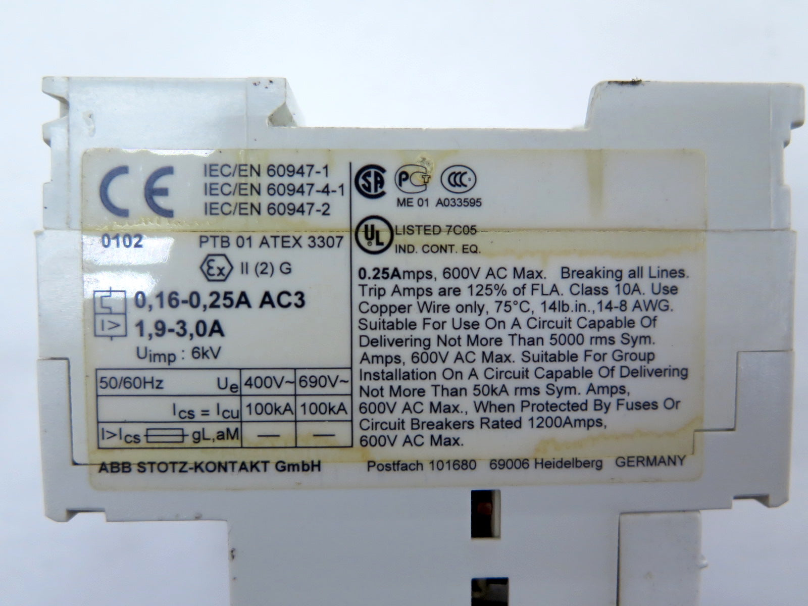 ABB MS325-0.25A Engine Potection Motor Circuit Breaker - Advance Operations