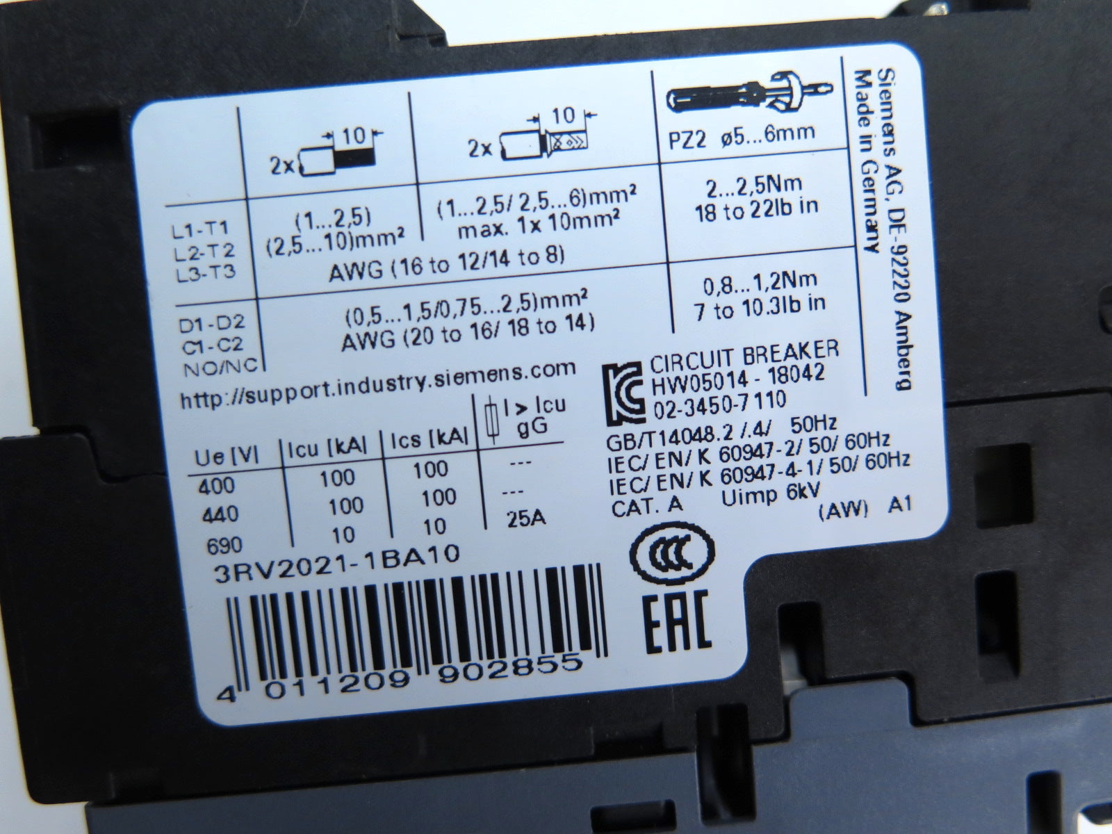 Siemens 3RV2021-1BA10 Sirius Circuit Breaker - Advance Operations