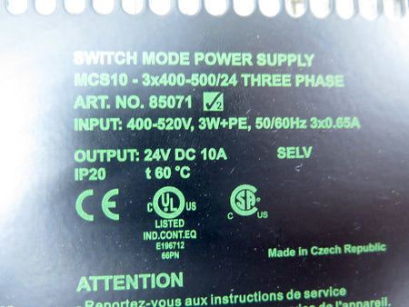Murr Elektronik MCS10-3X400-500/24 3-Phase Switch Mode Power Supply - Advance Operations