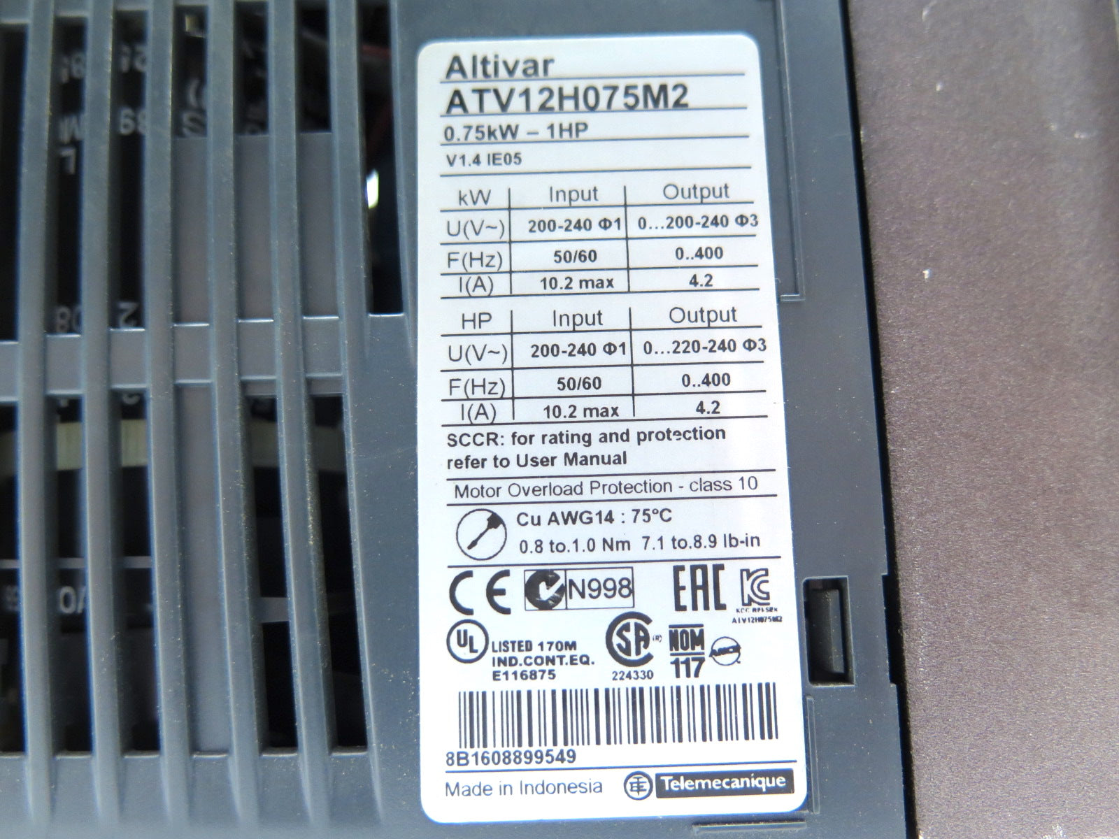 Schneider ATV12H075M2 Inverter 0.75kW 1HP 200-240V - Advance Operations