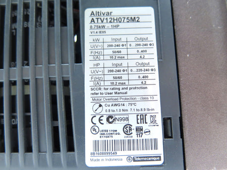 Schneider ATV12H075M2 Inverter 0.75kW 1HP 200-240V - Advance Operations
