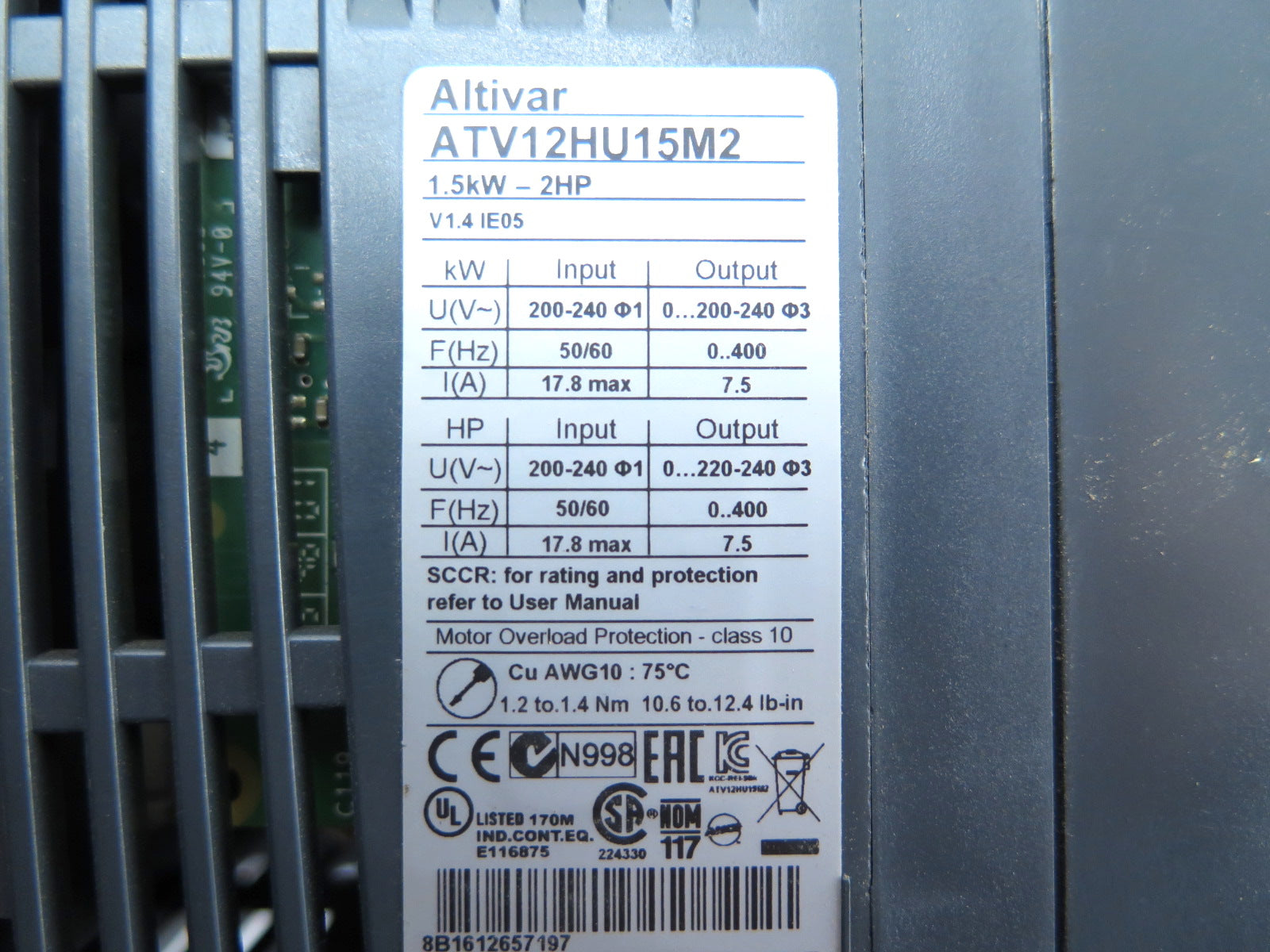 Schneider ATV12HU15M2 Inverter Drive 1.5kW 2HP 200-240V - Advance Operations