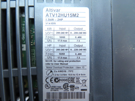 Schneider ATV12HU15M2 Inverter Drive 1.5kW 2HP 200-240V - Advance Operations
