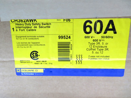 Square D CH362AWK Heavy Duty Safety Switch 600V 60A - Advance Operations