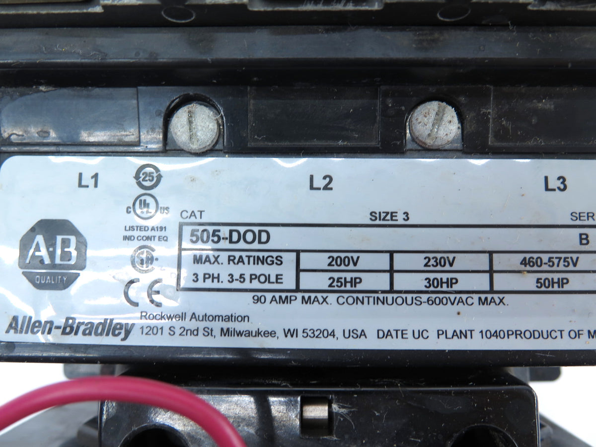 Allen-Bradley 505-DOD 3-Poles Reversing Starter Size.3 Ser.B - Advance Operations