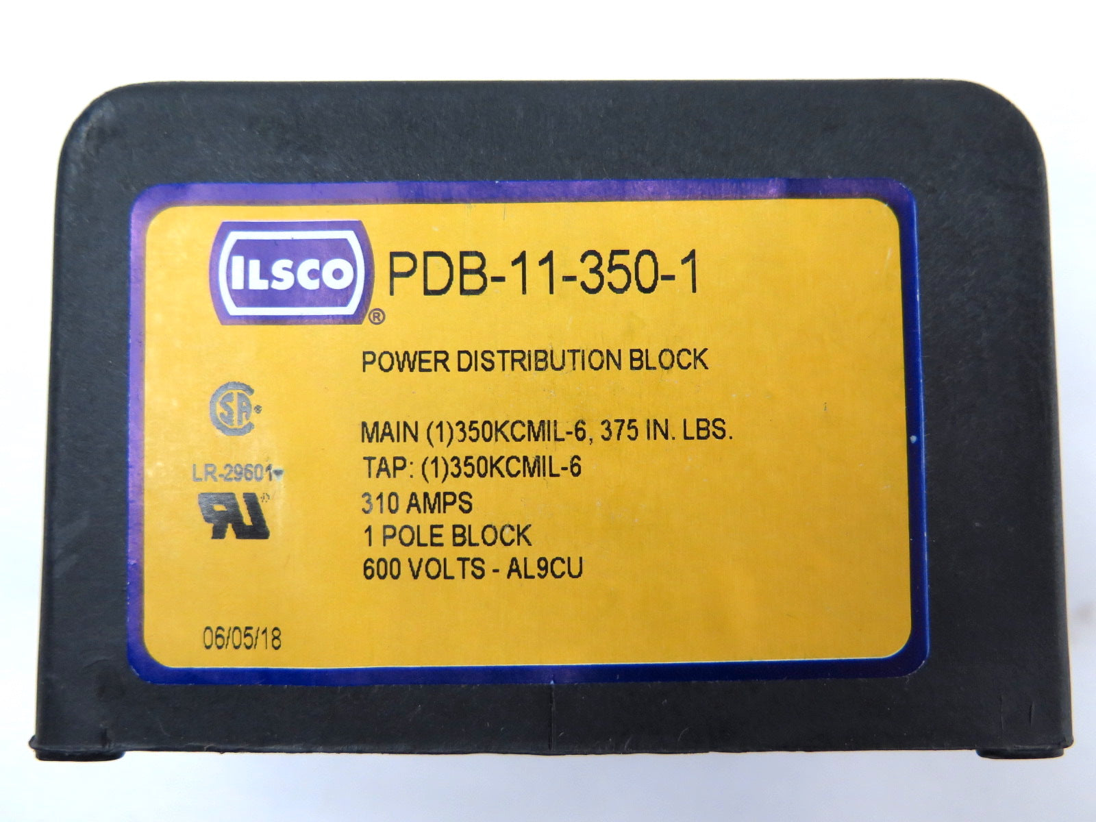 Ilsco PDB-11-350-1 Power Distribution Block 310AMP 600V 1-Pole - Advance Operations