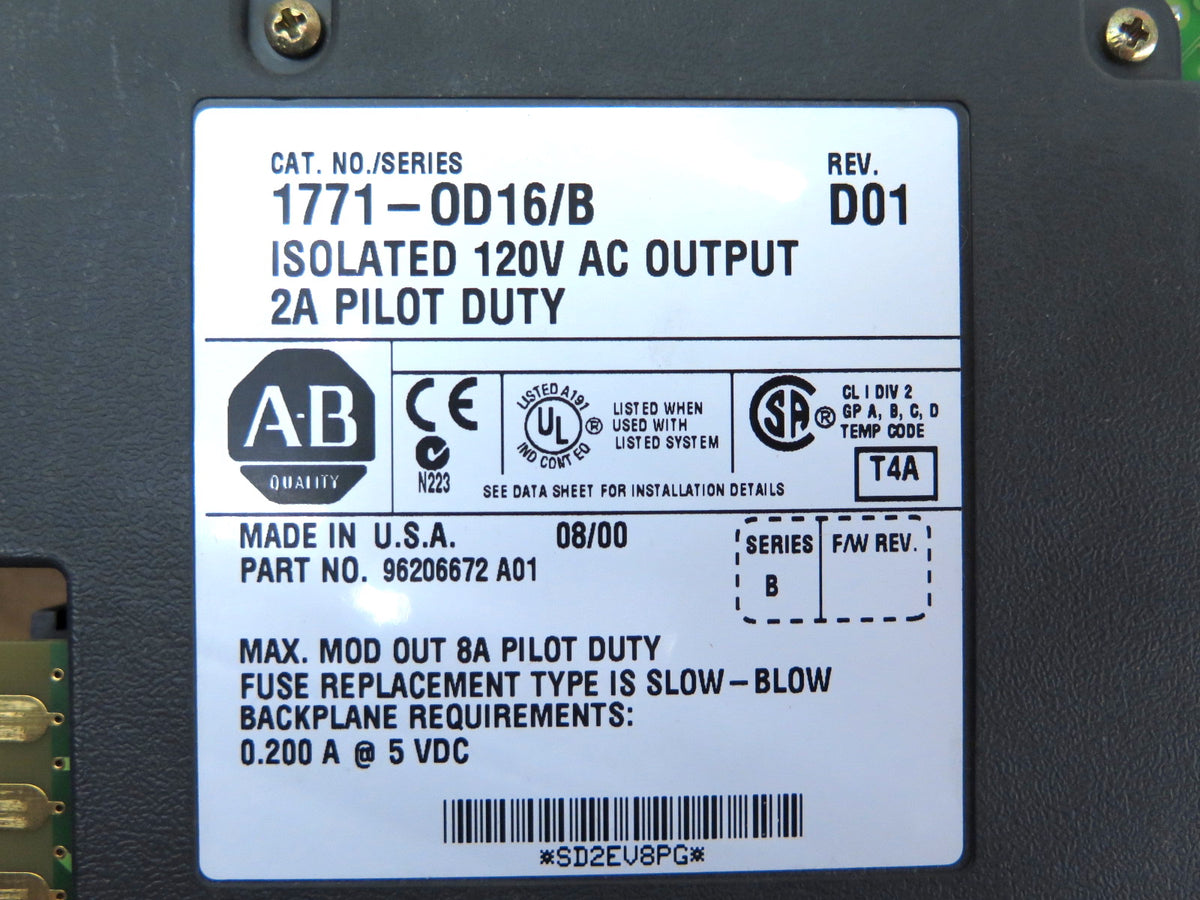 Allen-Bradley 1771-0D16 Isolated 120V AC Output 2A Pilot Duty Ser.B - Advance Operations