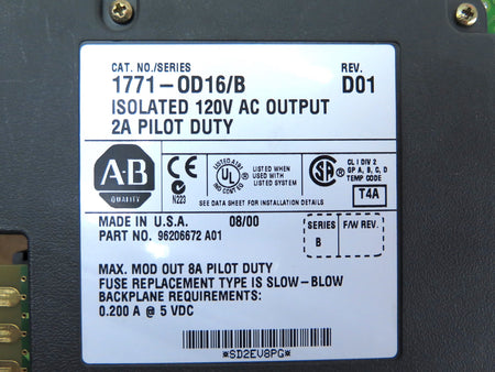 Allen-Bradley 1771-0D16 Isolated 120V AC Output 2A Pilot Duty Ser.B - Advance Operations