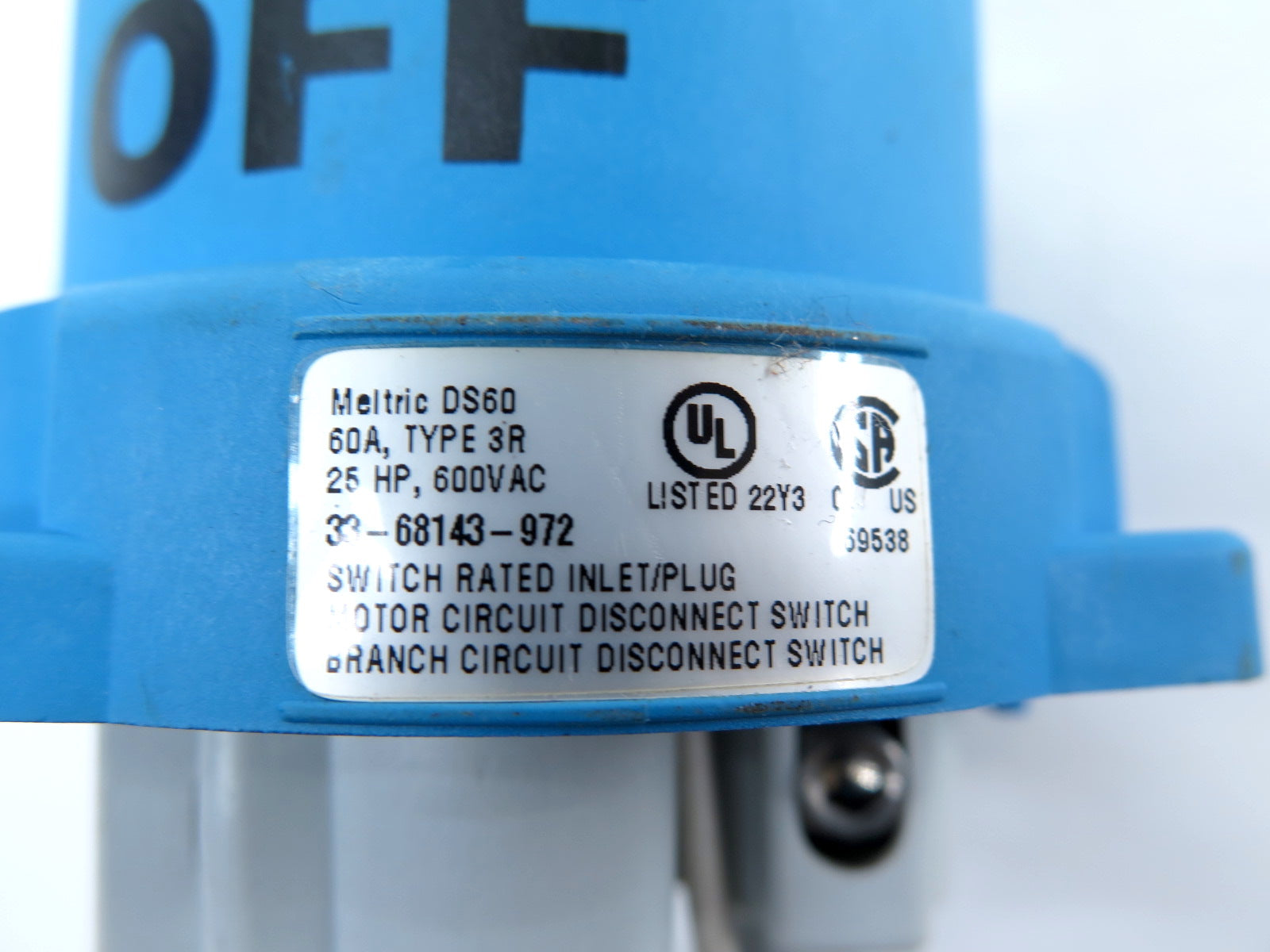Meltric 33-68143-972 DS60 Type.3R Switch Rated Inlet/Plug - Advance Operations