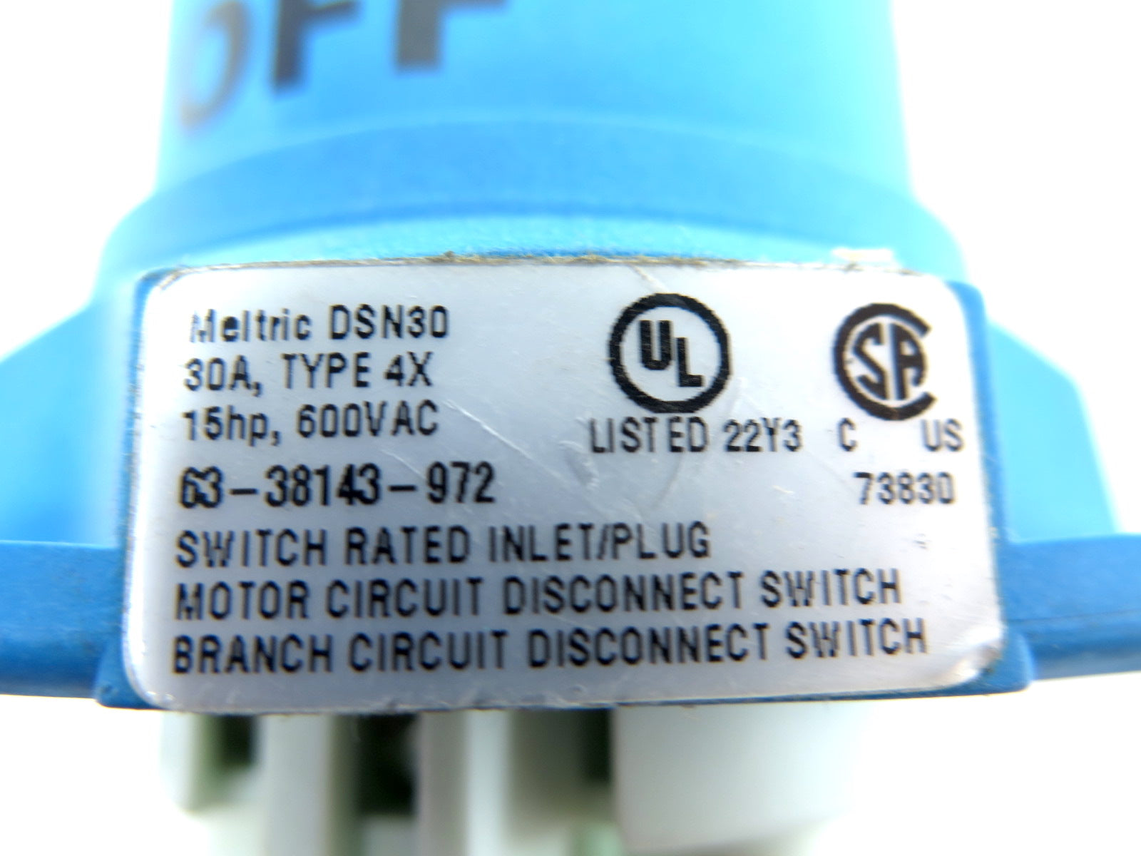 Meltric 63-38143-972 DSN30 Type.4X Switch Rated Inlet/Plug - Advance Operations