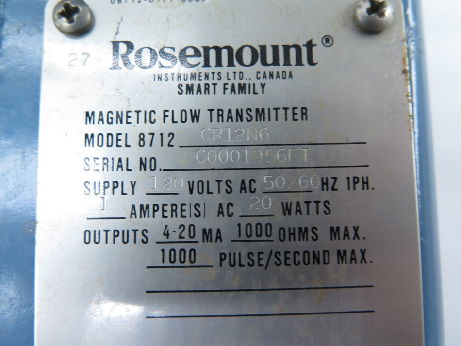 Rosemount 8712CR12N6 Magnetic Flow Transmitter 120VAC 1A - Advance Operations