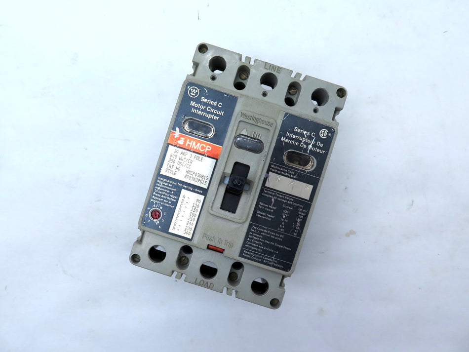 Westinghouse HMCP030H1S 3-Pole Circuit Breaker 30AMP 600VAC 250VDC - Advance Operations
