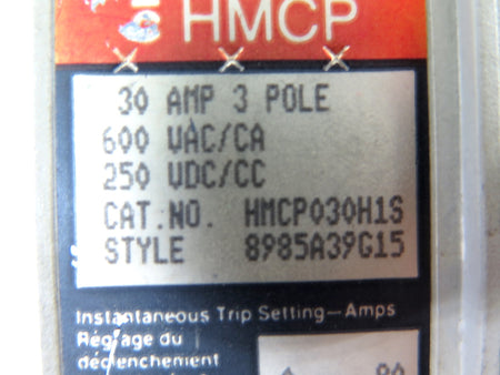 Westinghouse HMCP030H1S 3-Pole Circuit Breaker 30AMP 600VAC 250VDC - Advance Operations