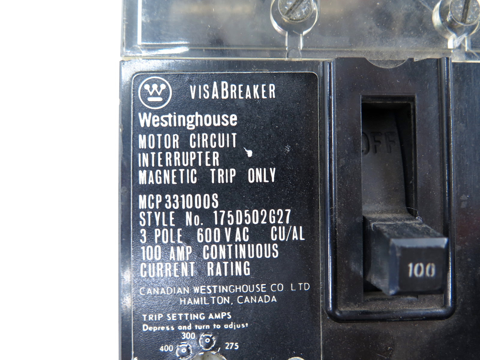 Westinghouse MCP331000S 3-Pole Circuit Breaker 600VAC 100AMP - Advance Operations