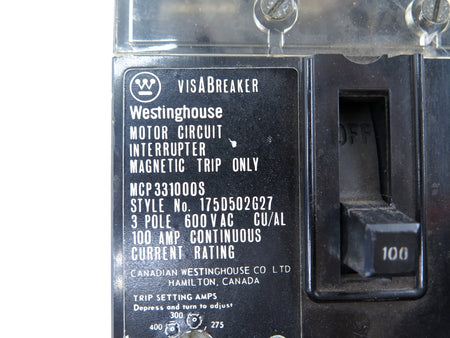 Westinghouse MCP331000S 3-Pole Circuit Breaker 600VAC 100AMP - Advance Operations