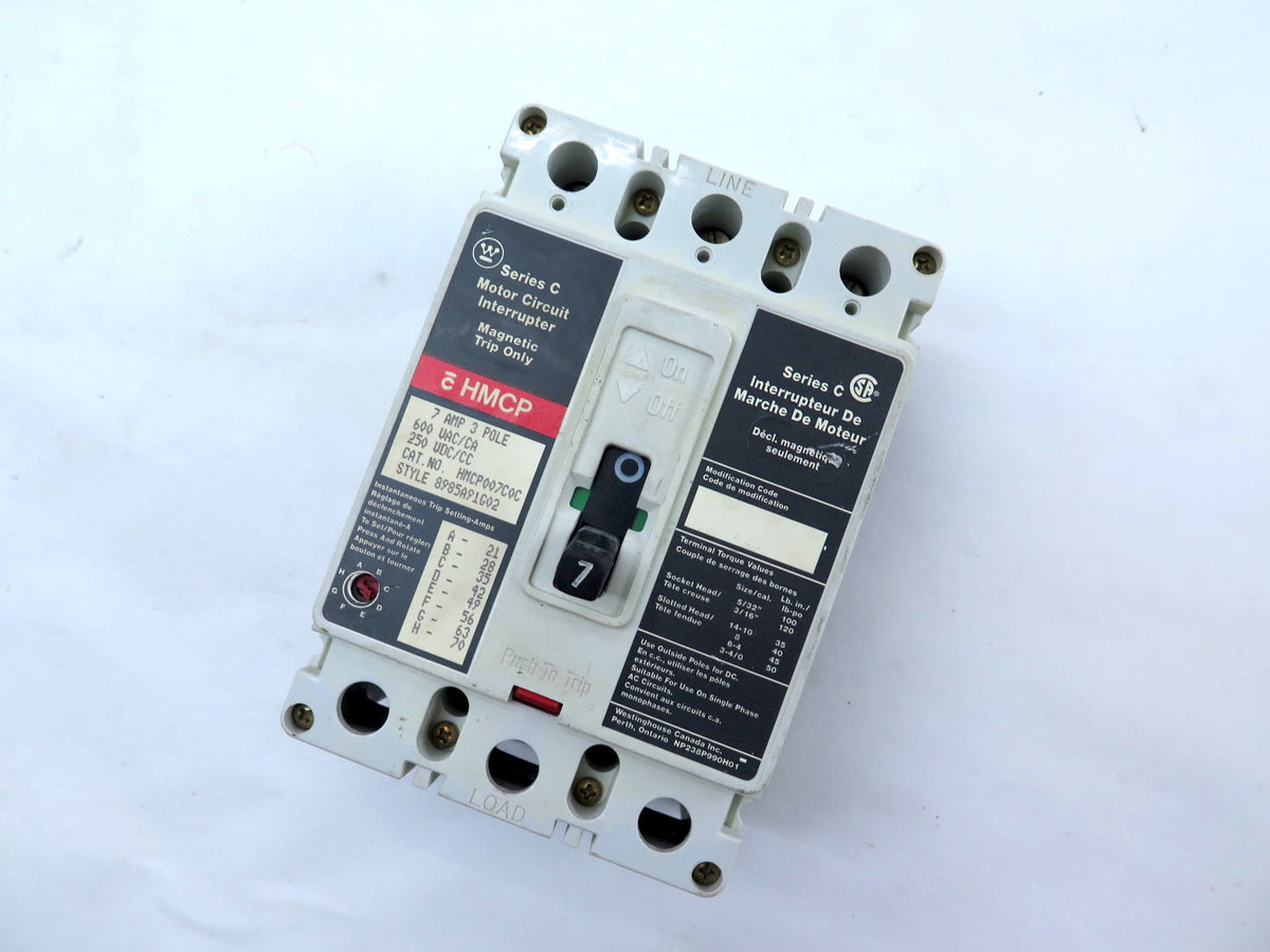Westinghouse HMCP007C0C 3-Pole Circuit Breaker 7AMP 600VAC - Advance Operations