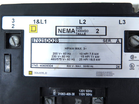 Square D 8702SDO2S Reversing Contactor Ser.A 120V - Advance Operations
