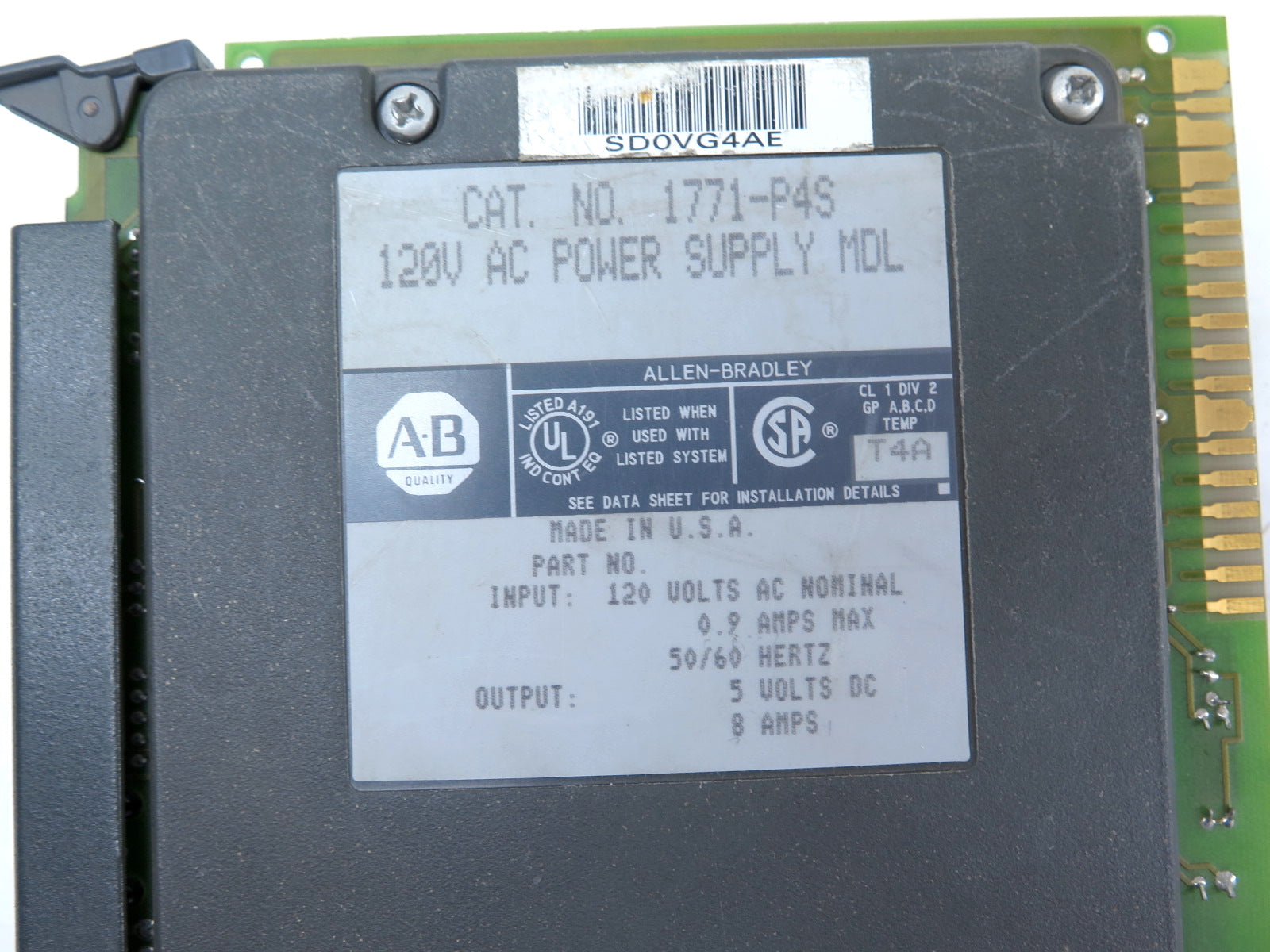 Allen-Bradley 1771-P4S 120V AC Power Supply MDL - Advance Operations
