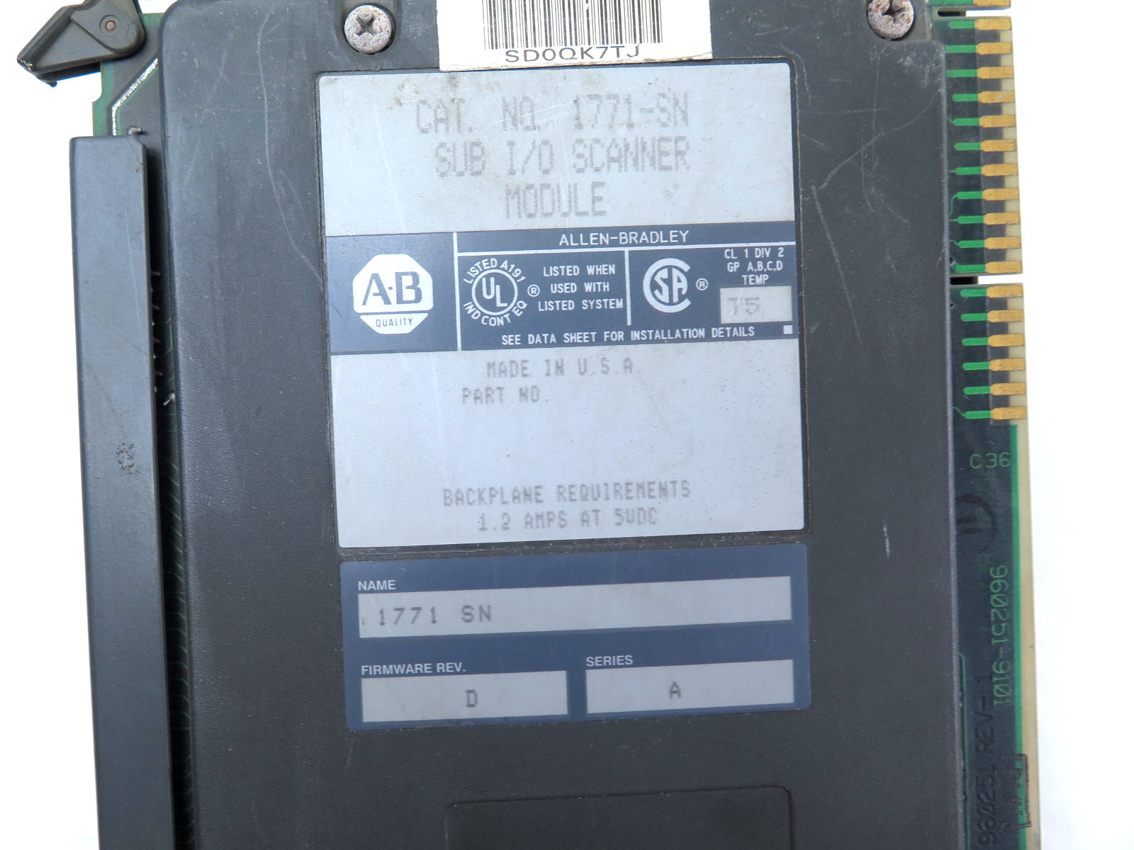 Allen-Bradley 1771-SN Sub I/O Scanner Module Ser.A - Advance Operations