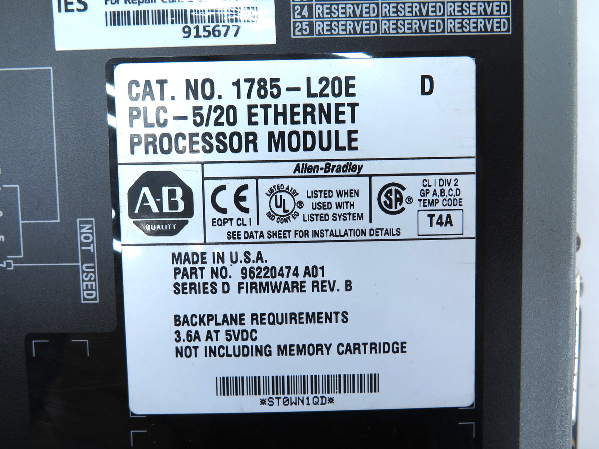 Allen-Bradley 1785-L20E/D PLC/5/20 Ethernet Processor Module - Advance Operations