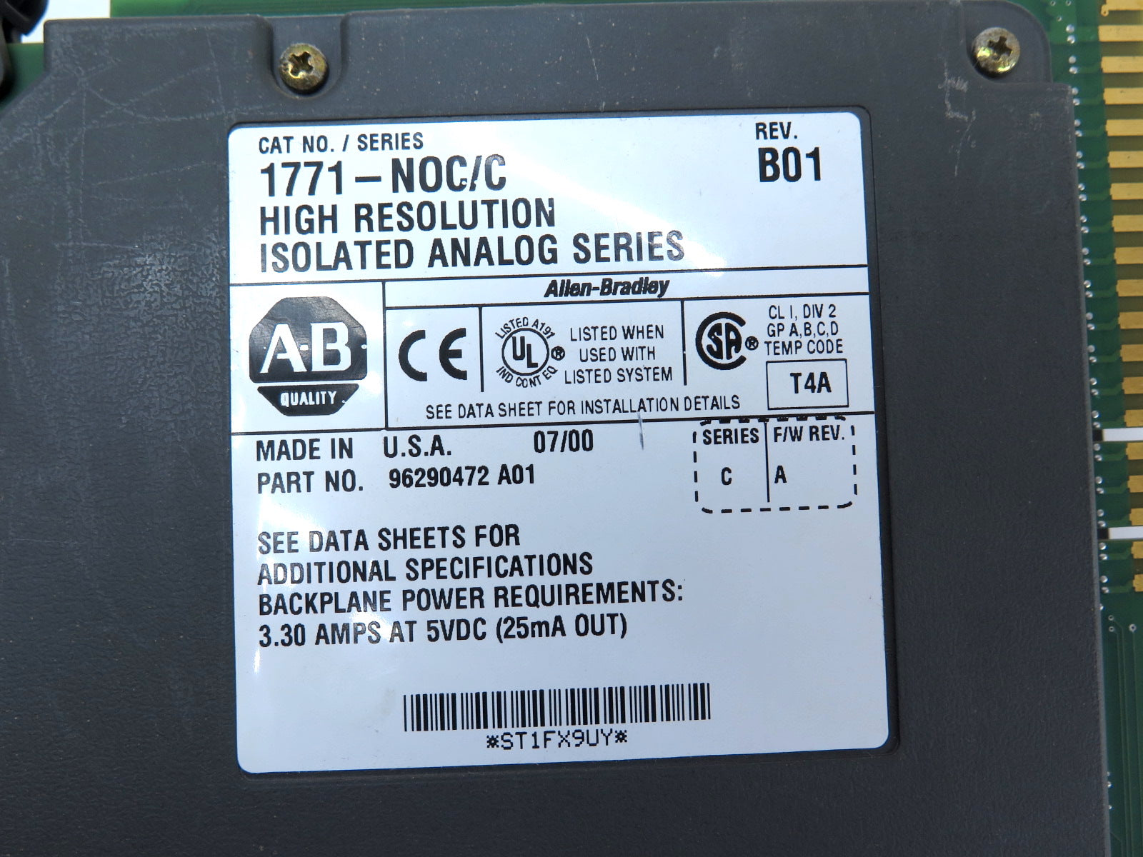 Allen-Bradley 1771-NOC/C High Rresolution Isolated Analog Series - Advance Operations
