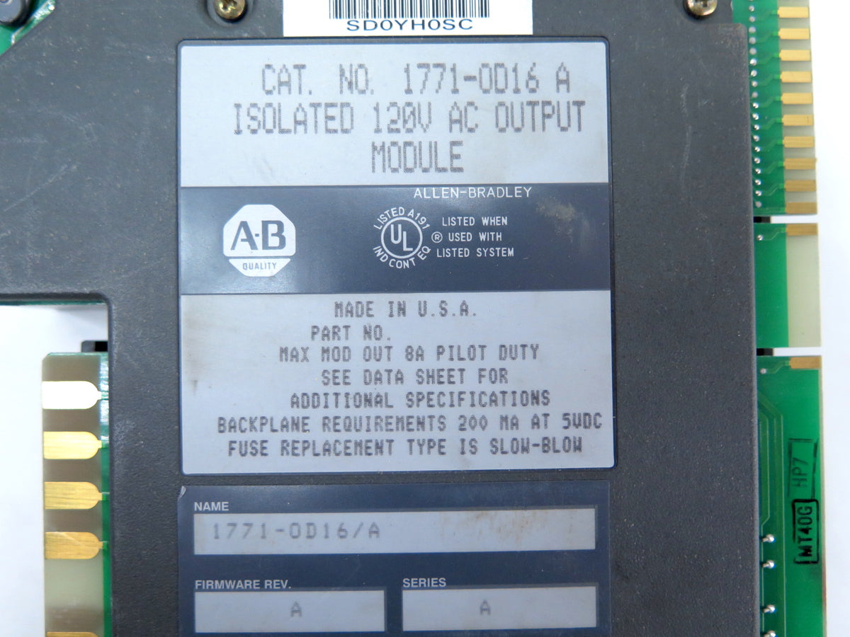 Allen-Bradley 1771-OD16/A Isolated 120VAC Output Module - Advance Operations
