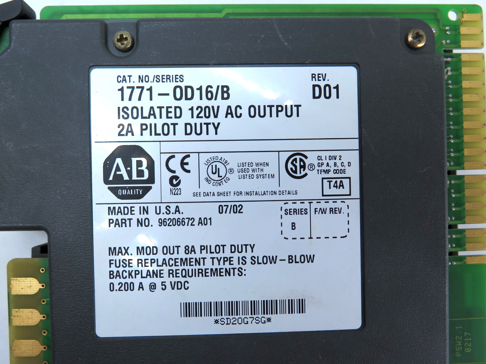 Allen-Bradley 1771-OD16/B Isolated 120VAC Output 2A Pilot Duty - Advance Operations