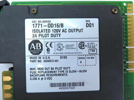 Allen-Bradley 1771-OD16/B Isolated 120VAC Output 2A Pilot Duty - Advance Operations