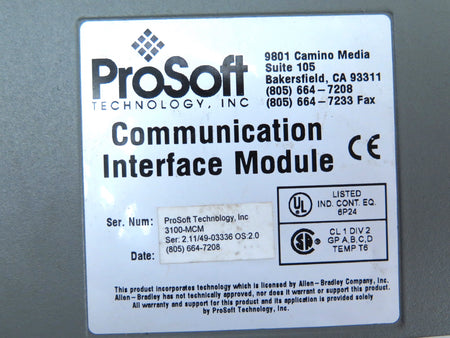 ProSoft Thechnology INC. 3100-MCM PLC5 Communication Interface Module - Advance Operations