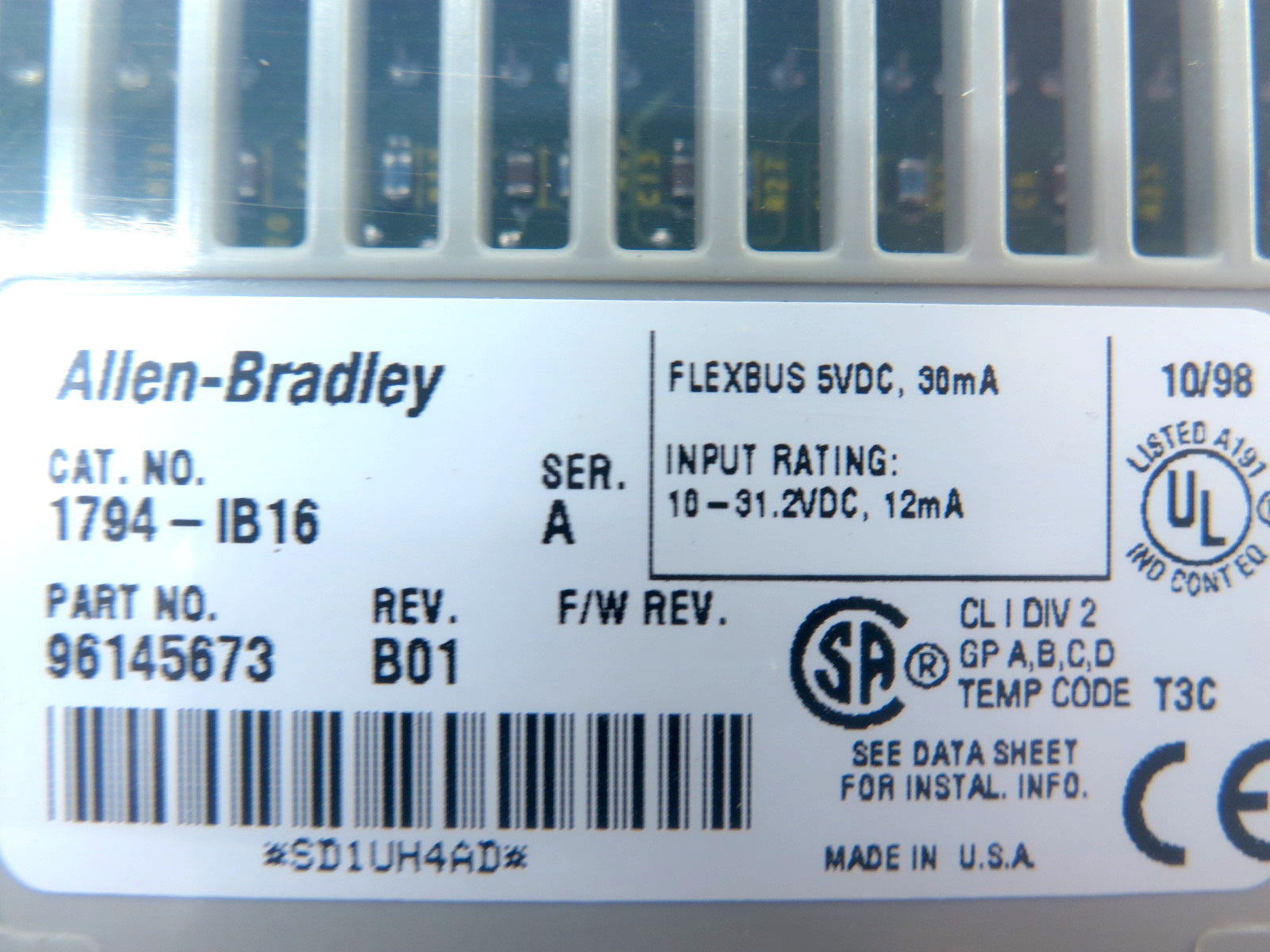 Allen-Bradley 1794-IB16 Flex I/O 24VDC Sink Input Module Ser.A - Advance Operations
