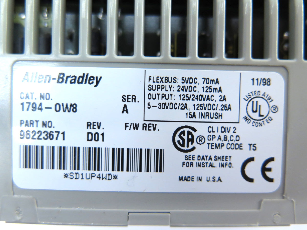 Allen-Bradley 1794-OW8 Flex I/O Relay Output 125/240VAC 2A Ser.A - Advance Operations