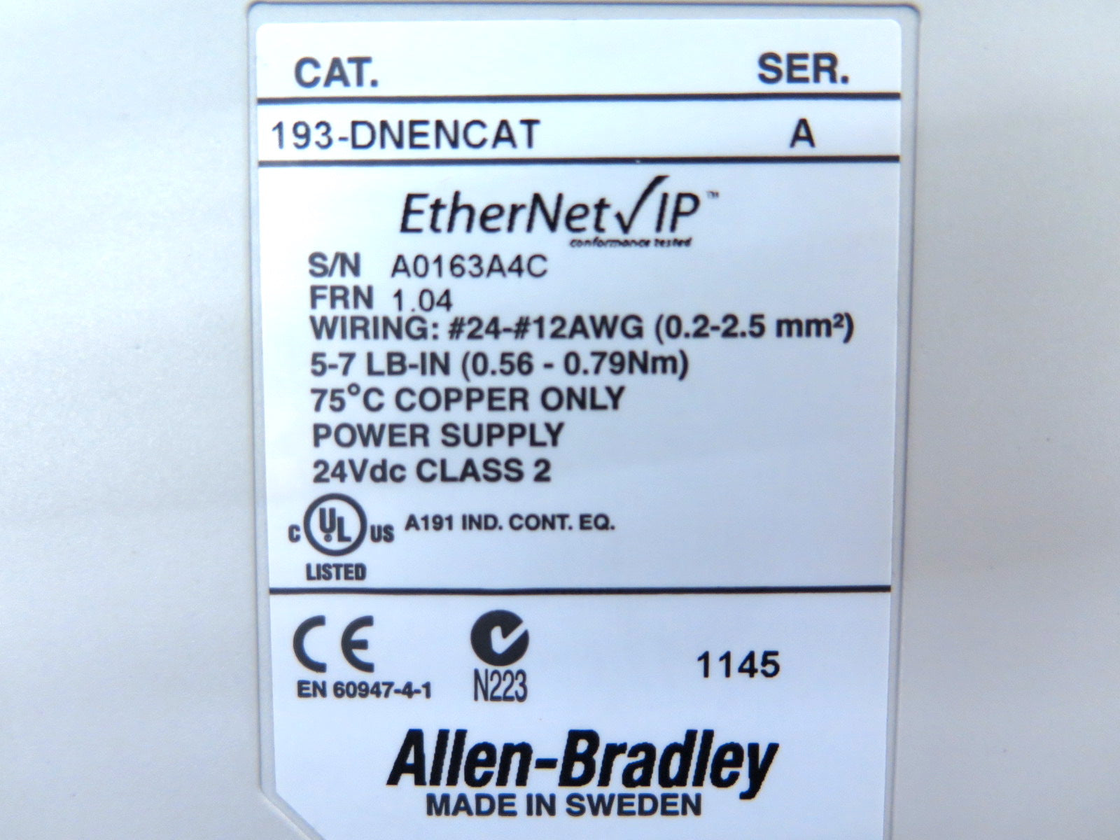 Allen-Bradley 193-DNENCAT Ethernet/IP Power Supply Ser.A - Advance Operations