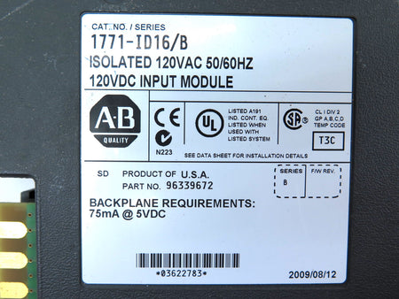 Allen-Bradley 1771-ID16/B Isolated 120VAC 50/60HZ 120VDC Input Module Ser.B - Advance Operations